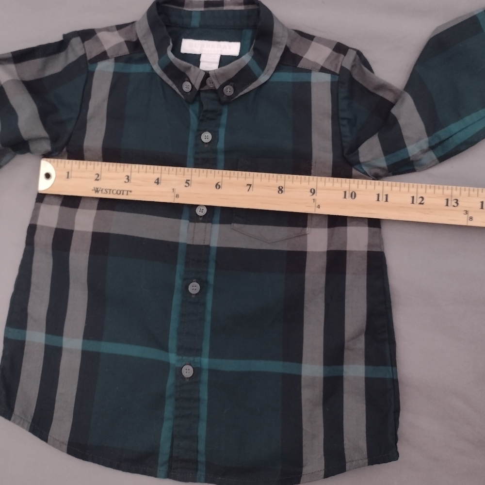 Burberry Children Green Checked Plaid Long Sleeve Button Down Dress Shirt 18M - Picture 14 of 14